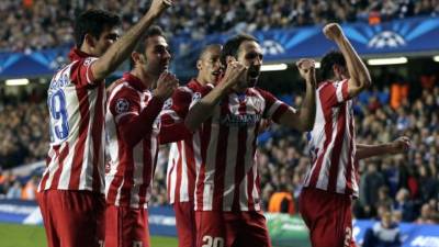 Jugadores del Atlético de Madrid celebrando contra el Chelsea.