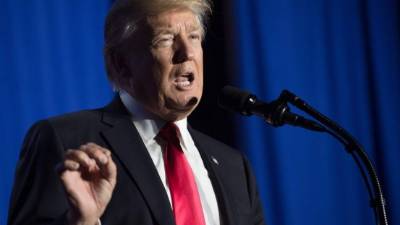 El magnate brindó una conferencia de prensa tras firmar un decreto para arrancar con la construcción del muro. AFP.