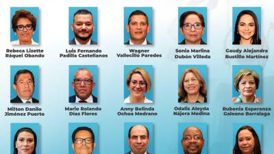 Los rostros de los 15 nuevos magistrados de la Corte Suprema de Justicia, que fueron electos anoche en el Congreso Nacional de Honduras.