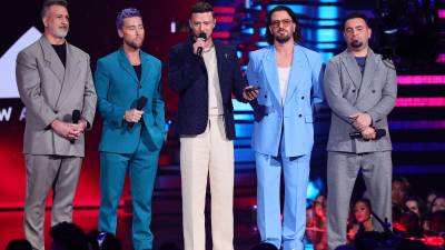 Joey Fatone, Lance Bass, Justin Timberlake, JC Chasez, y Chris Kirkpatrick de *NSYNC durante la pasada edición de los MTV Video Music Awards.