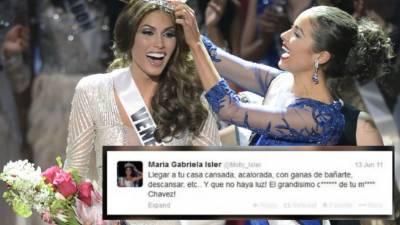 Gabriela Isler fue coronada como la nueva Miss Universo 2013. Venezolanos revelaron un tuit que escribió la nueva soberana en el 2011 donde insulta a Chávez.
