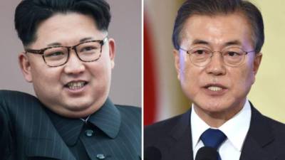 Kim Jong-un y su homólogo surcoreano Moon Jae-in.