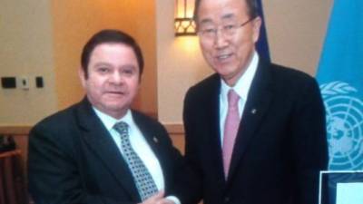 El presidente de la CSJ, Jorge Rivera Avilés, con el Secretario de la ONU, Ban Ki-moon.
