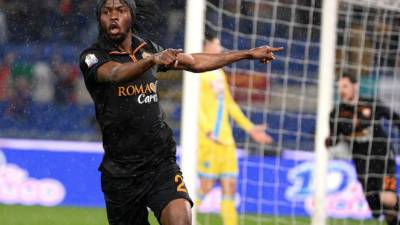 Gervinho celebrando el gol del triunfo de la Roma ante Napoli.