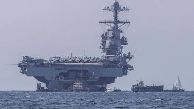 Fotografía de archivo del 3 de octubre de 2025 del portaviones nuclear estadounidense USS Gerald R. Ford en Palma (España). EFE