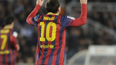 Leo Messi celebrando su gol contra la Real Sociedad.