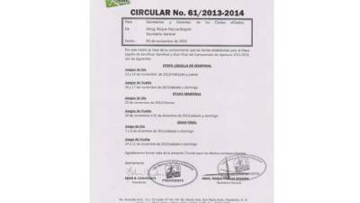 Esta es la circular que envió la Liga a los equipos semifinalistas.