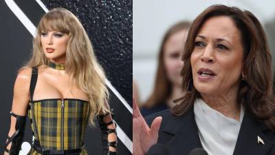 Cantante Taylor Swift y Kamala Harris.