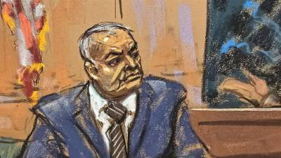 Foto de archivo de una reproducción de un dibujo realizado por la artista Jane Rosenberg, del exsecretario de Seguridad Pública mexicano Genaro García Luna, durante un juicio en el Tribunal Federal de Brooklyn, en Nueva York, Estados Unidos.