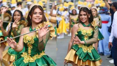 Tifany Ariela Alfaro fue una de las jóvenes que destacó por su elegancia, belleza y carisma durante su participación como palillona del Instituto Técnico Nueva Suyapa de Tegucigalpa. Fotos: Marvin Salgado.
