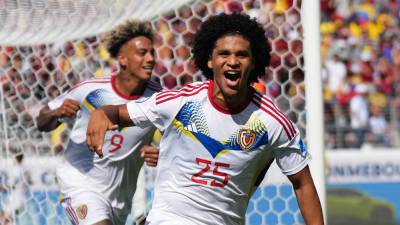 Eduard Bello, de Venezuela, celebrando el gol de la remontada contra Ecuador en la Copa América 2024.