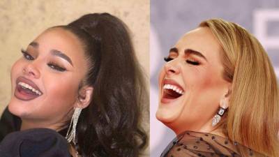 Las cantantes Cesia Sáenz y Adele.