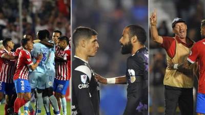 Las imágenes que nos dejó el empate sin goles entre Motagua y Olimpia en la ida de la final del Torneo Apertura 2023, con una bronca en los últimos minutos en el estadio Nacional Chelato Uclés.