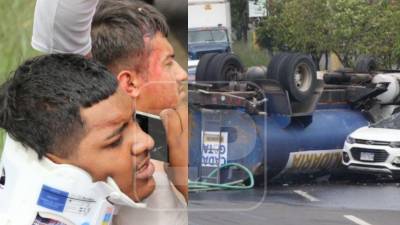 Un aparatoso accidente de tránsito se registró este jueves en el anillo periférico de Tegucigalpa, luego de que un camión tipo pipa de agua impactara contra varios vehículos y terminara volcado sobre la carretera, dejando varias personas heridas y cuantiosos daños materiales.