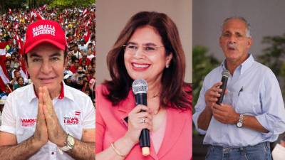 El liberal Salvador Nasralla, Rixi Moncada, precandidata de Libre, y el nacionalista Nasry Asfura.