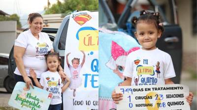 Emely Ariadna Garay Motiño junto a su madre tras cumplir su última quimioterapia.