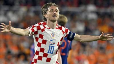Luka Modric celebrando su gol contra Países Bajos.