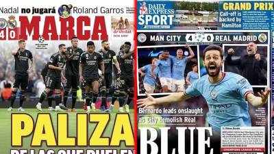 Las portadas de los diarios en el mundo reaccionaron a la escandalosa goleada que le propinó el Manchester City al Real Madrid (4-0) para pasar a la final de la Champions League y dejar eliminados a los campeones.