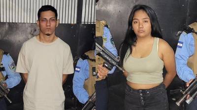 Momentos de la captura de Héctor Francisco Montalban Buezo, conocido como alias “Astro CLS” y Ruth Nohemi Cáceres Pineda, alias “Mimi Tormenta CLCS”.