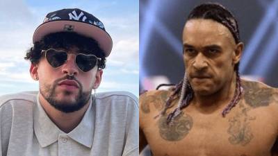 El cantante Bad Bunny y el luchador Damian Priest.