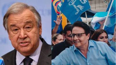 Antonio Guterres, secretario general de la ONU, y Fernando Villavicencio, presidenciable ecuatoriano.
