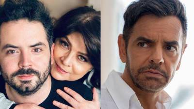 Victoria Ruffo junto a su hijo José Eduardo Derbez y Eugenio Derbez.