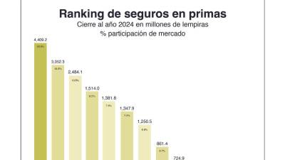La Cámara Hondureña de Aseguradoras (Cahda) presentó el ranking de primas de seguros correspondiente al cierre del 2024.