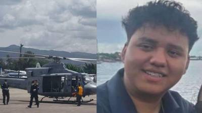 El helicóptero de las Fuerzas Armadas llegó a la capital alrededor de las 12:50 p.m. con el cuerpo del joven Elvin Josías Izaguirre Galindo