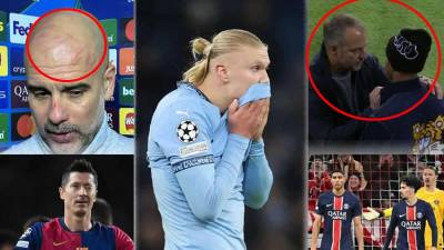 Las imágenes del día martes en la quinta jornada de la UEFA Champions League, con goleadas destacadas y el sonado tropiezo del Manchester City. ¿Qué le pasó a Pep Guardiola en la cara? y lo que hizo con Hansi Flick con Lamine Yamal tras la victoria del Barcelona.