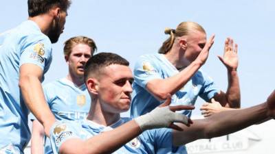 El zurdo Foden celebrando el gol marcado en la goleada del Manchester City ante Fulham.