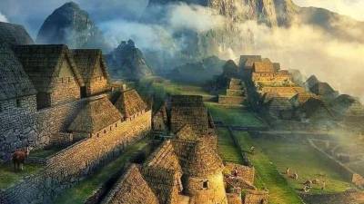 Vistas de las escalinatas de Machu Pichu en Perú.