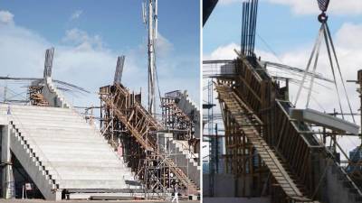El estadio Nacional Chelato Uclés sigue tomando forma poco a poco con los trabajos de instalación de las nuevas graderías. Así van quedando.