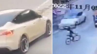 Video: Auto Tesla desenfrenado arrolla un motociclista y una estudiante
