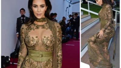 Kim Kardashian arribó a la gala 100 de VOGUE en Londres con un look muy revelador donde se notaba que no llevana ropa interior.