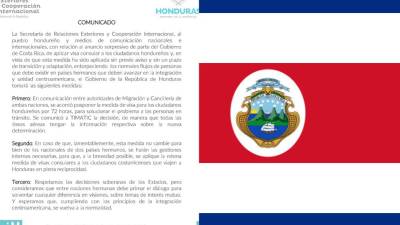 Honduras no descarta aplicar la misma medida amparándose en el principio de reciprocidad.