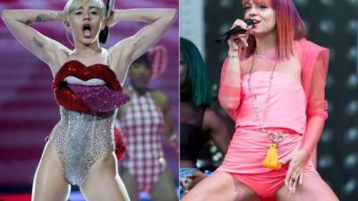 Las cantantes Miley Cyrus y Lily Allen.