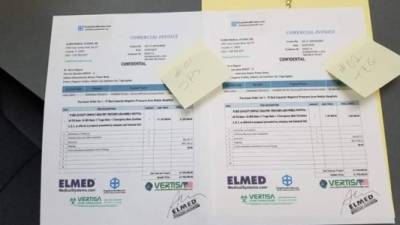 Las presuntas facturas de los dos primeros hospitales que arribaron esta semana a Honduras. El proceso de compra de estos bienes se encuentra plagado de anonalías administrativas.