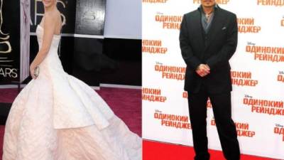 Los actores Jonny Deep y Jennifer Lawrence.