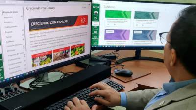 José Jesús Mora, vicerrector académico de UTH navega en el portal de Canvas.