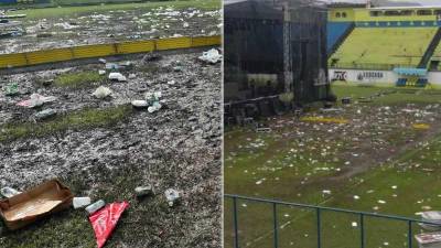 La cancha del estadio Juan Ramón Brevé Vargas de Juticalpa, Olancho, quedó en pésimas condiciones después de que se realizara un concierto de la banda mexicana Bronco.