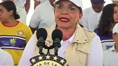 La presidenta Xiomara Castro participó este viernes -11 de agosto- durante la presentación de una cancha de fútbol en el municipio de Valle de Ángeles en Francisco Morazán.