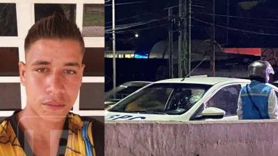 A la izquierda, foto en vida de Denilson Josué Sánchez. A la derecha, foto del accidente en que murió el hondureño.