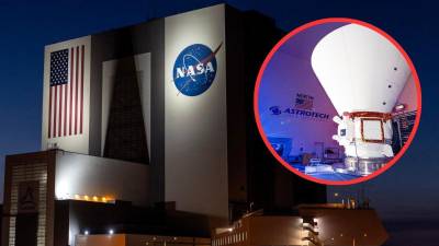 Edificio de la NASA en Estados Unidos y vista del telescopio SPHEREx.
