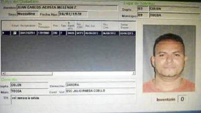 Una de las identidades del presunto homicida de Herlyn Espinal es Juan Carlos Acosta Meléndez, con número de identidad 0805-1978-00305.
