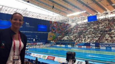 Maritza está representando a Honduras en el Campeonato Máster Mundial de Natación.