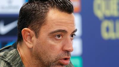 Xavi en la rueda de prensa de este lunes.