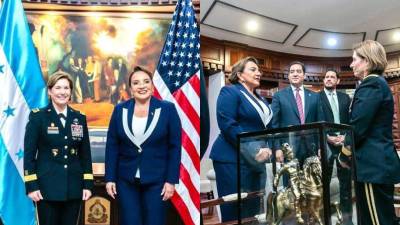 Presidenta Xiomara Castro junto a Laura Richardson en Casa presidencial en Tegucigalpa.
