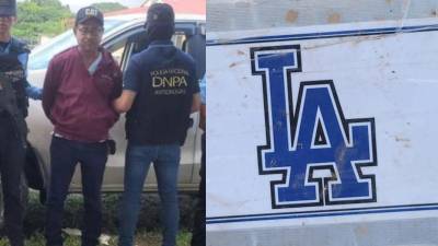 Fotografía del detenido y la marca de la droga “LA”