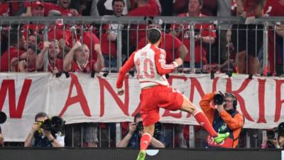 Leroy Sané festejando su golazo ante Real Madrid en el duelo de ida de semifinales de la Liga de Campeones.
