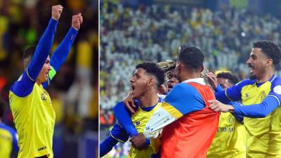 Cristiano Ronaldo celebró al igual que us compañeros tras la remontada del Al Nassr FC ante el Al Batin.